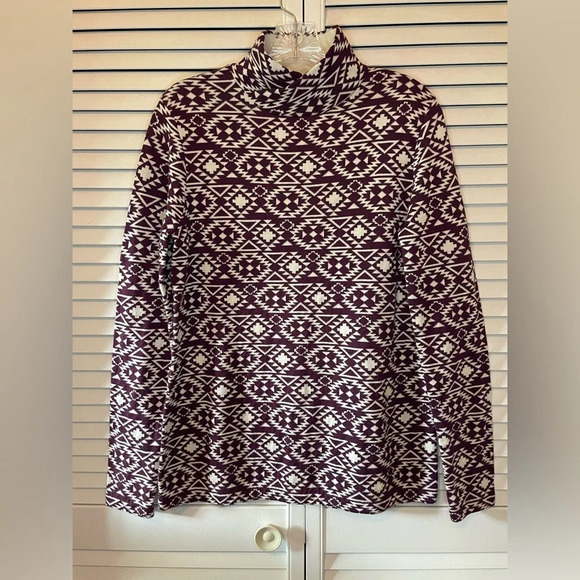 Duluth Women Mock Turtleneck Purple White Aztec Print Sweater S’no Sweat Medium - Picture 6 of 16